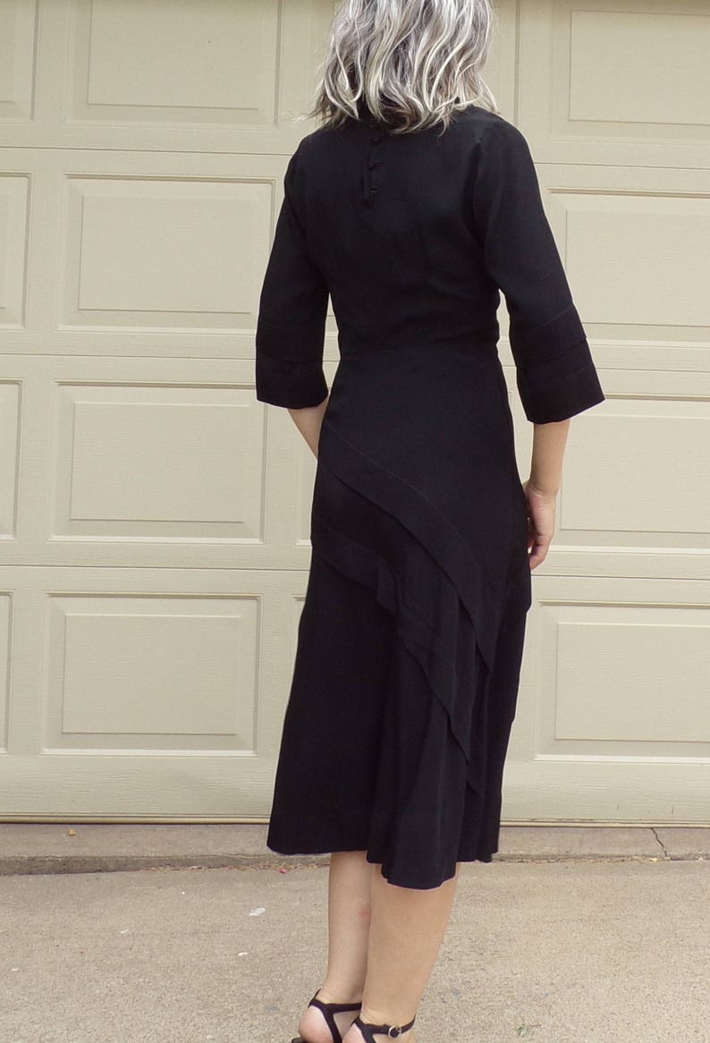 40's BLACK FAILLE 1940's DRESS S D7 image 8