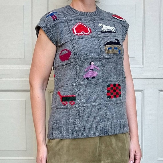 HANDKNIT NOVELTY VEST sleeveless wool sweater S (… - image 2