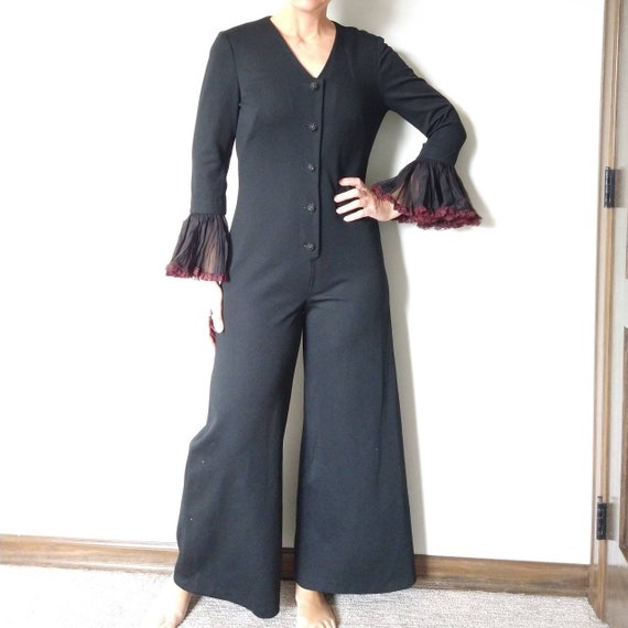 EVE LE COQ black wide leg jumpsuit 1970's 70's S … - image 4