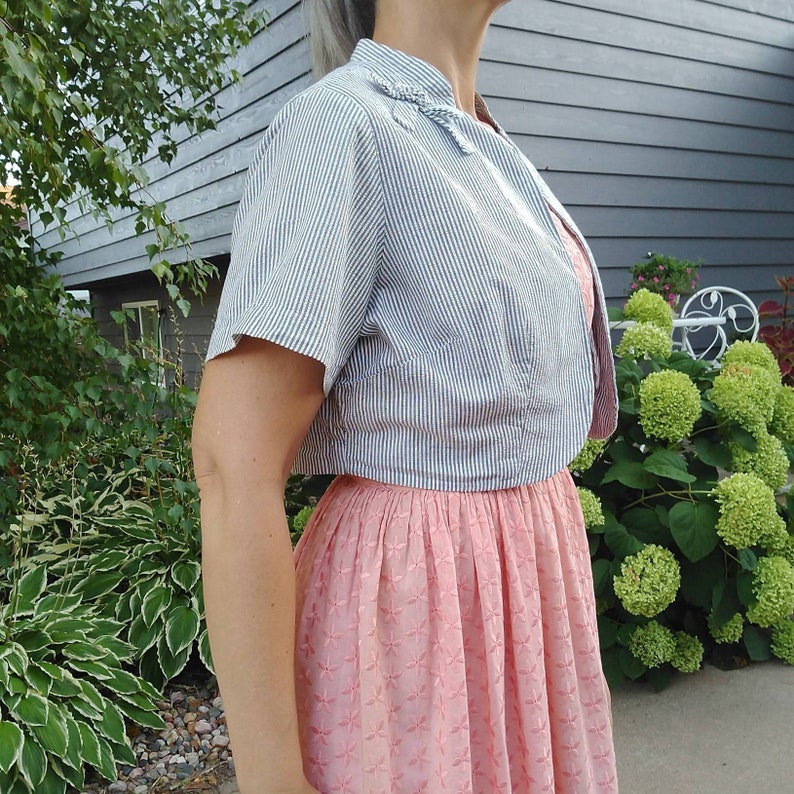 D3 CROPPED SEERSUCKER JACKET 50/'s bolero layer M gray white