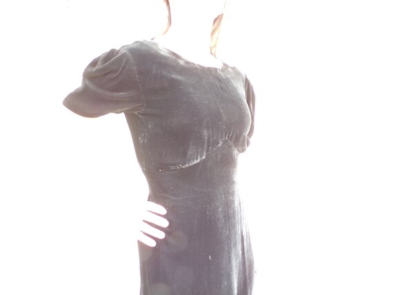 BLACK SILK VELVET 1930s 30s dress S (F2) - image 4