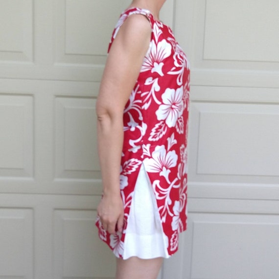 red and white SATEEN HAWAIIAN SHIFT cotton mini d… - image 6