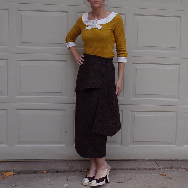 1980's does 1940's UNIQUE PENCIL SKIRT tweed S M 29 waist (G1)