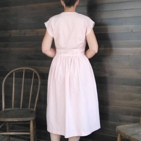 PINK COTTON PIQUE 1950's 50's dress S M (F6) - image 7