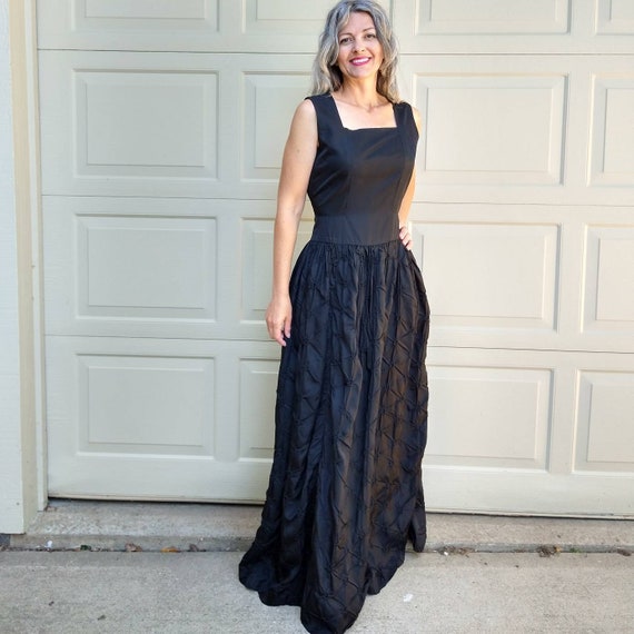 1950's BLACK TAFFETA GOWN 50's maxi dress M (N6) - image 1