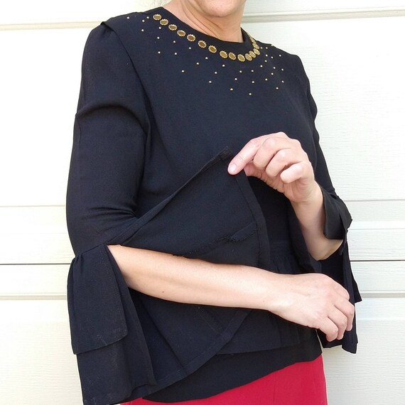 1940's STUDDED PEPLUM BLOUSE 40's black xs (N1) - image 2