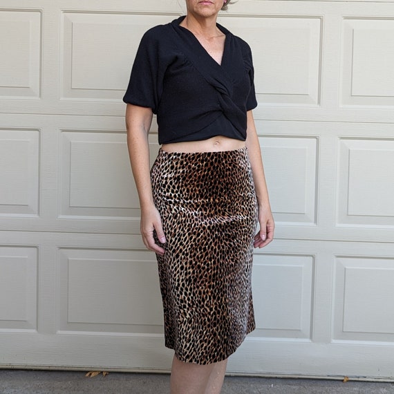 1990's 90's LEOPARD VELVET SKIRT S (E2) - image 3