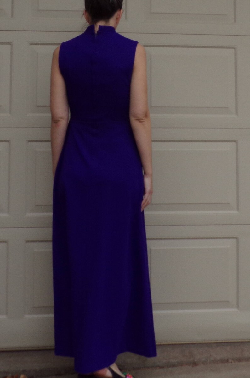 1970's PURPLE MAXI DRESS with jewel accents sleeveless gown S D1 image 6