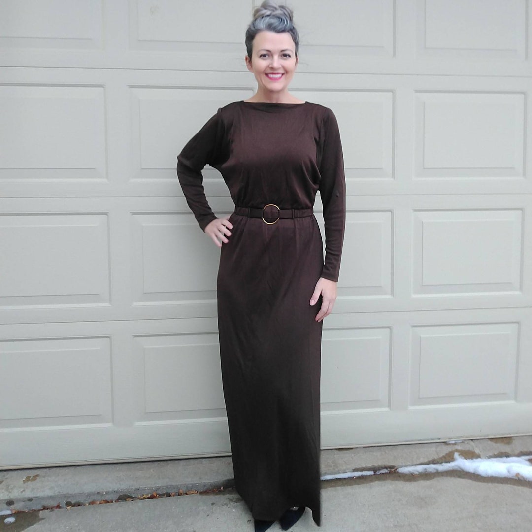 CHOCOLATE BROWN 1970's GOWN 70's Maxi Dress S B11 Etsy New Zealand