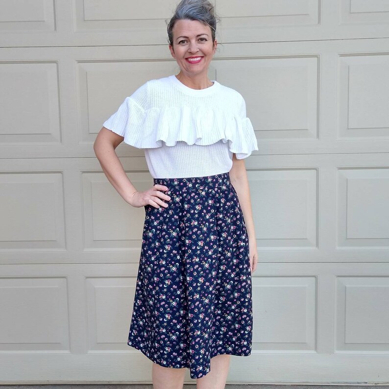 C11 FLORAL MIDI SKIRT 1980/'s 1990/'s volup 24
