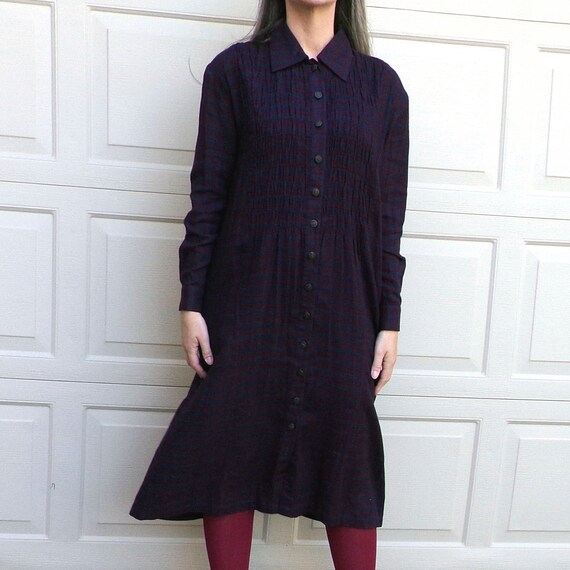 1980s 1990s PLAID SHIRT DRESS S M (N1) - image 8