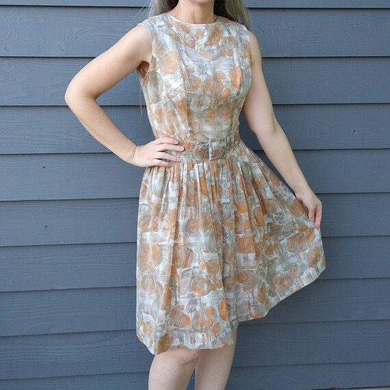 1960's WATERCOLOR FLORAL DRESS 60's S (E2) - image 6