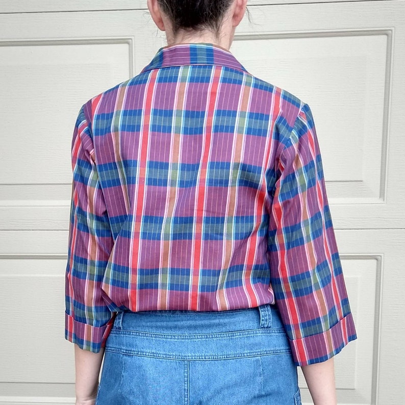 B7 early 1980/'s PLAID BUTTON-DOWN shirt S