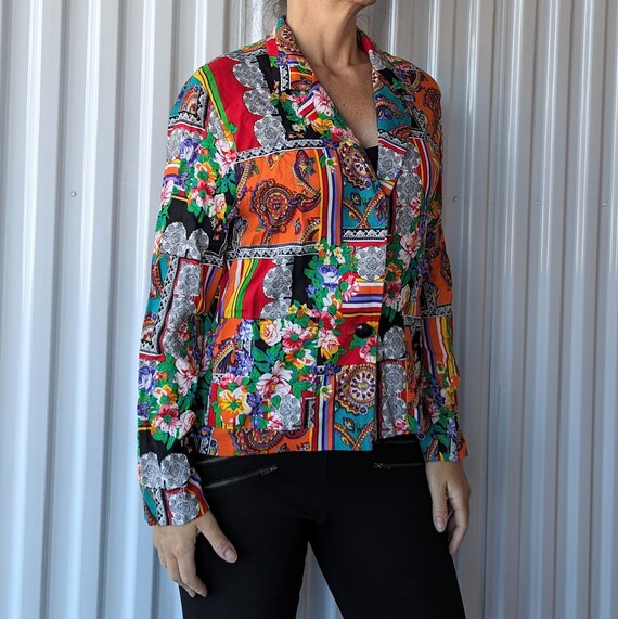 BRIGHT RAYON JACKET 1980's 80's S M (02) - image 6