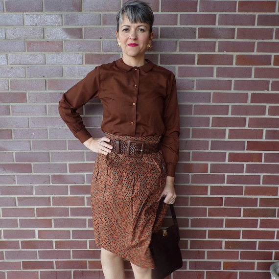 50's 60's NOVELTY PRINT SKIRT fall honeycomb apple