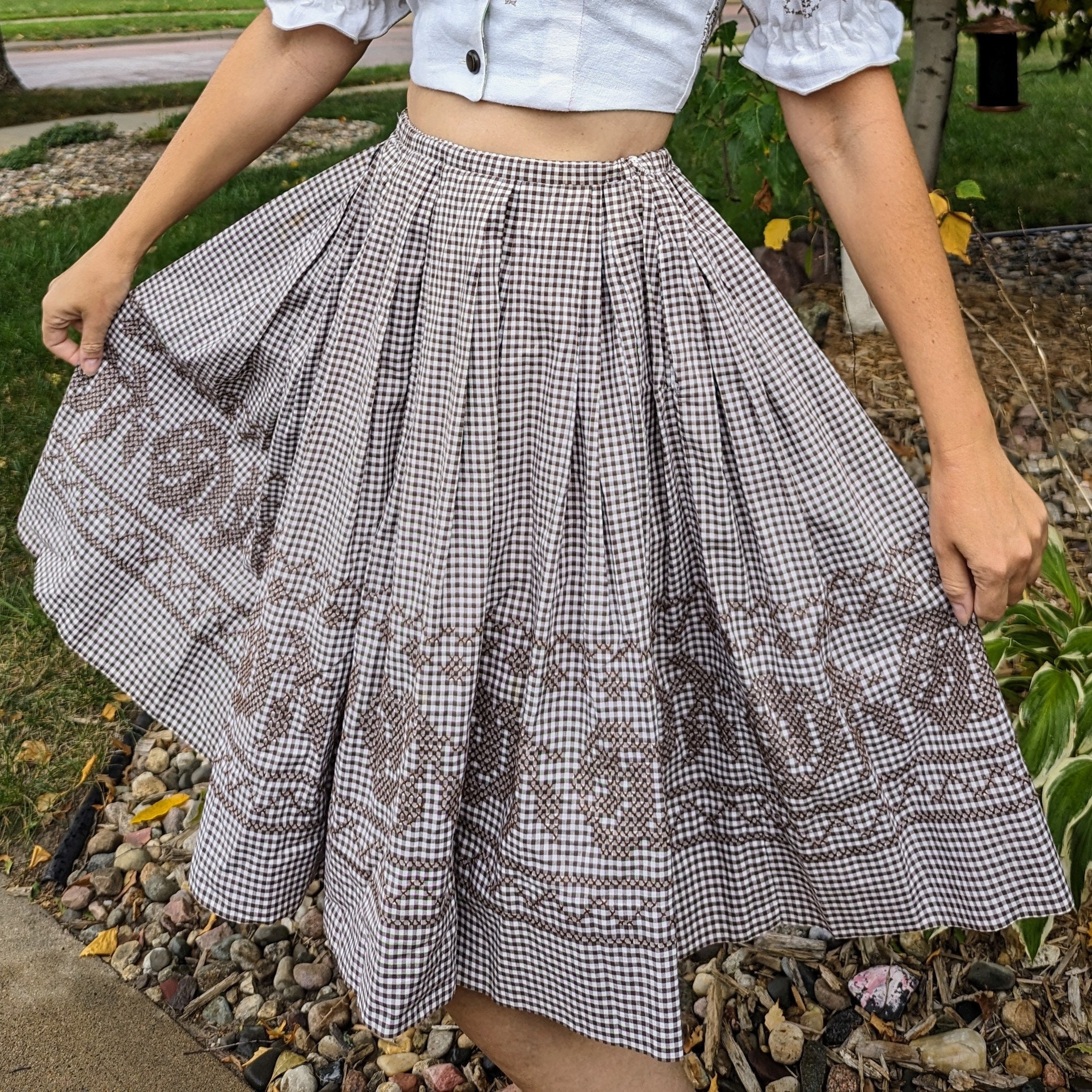 Gingham skirt brown cheap