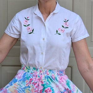 1950&#39;s 1960&#39;s WHITE COTTON BLOUSE S (P3)