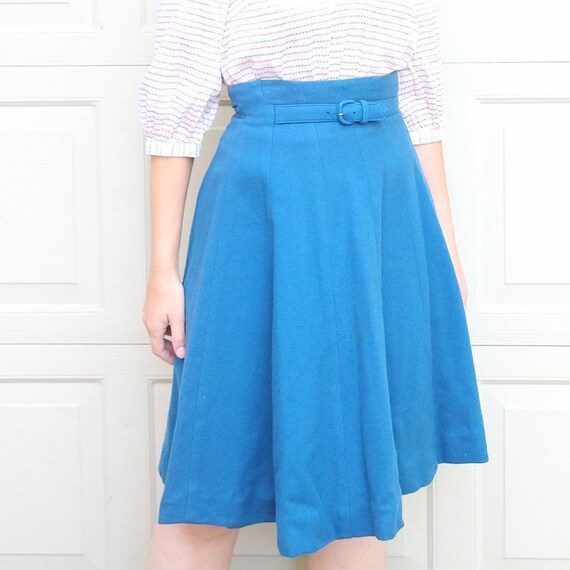 BLUE WOOL 1950's SKIRT high waisted 50's xs (F9) - image 2