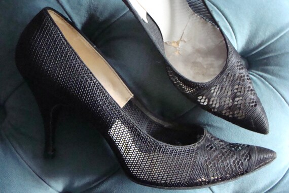 vintage BLACK MESH HEELS sheer dream step 7 N - image 2