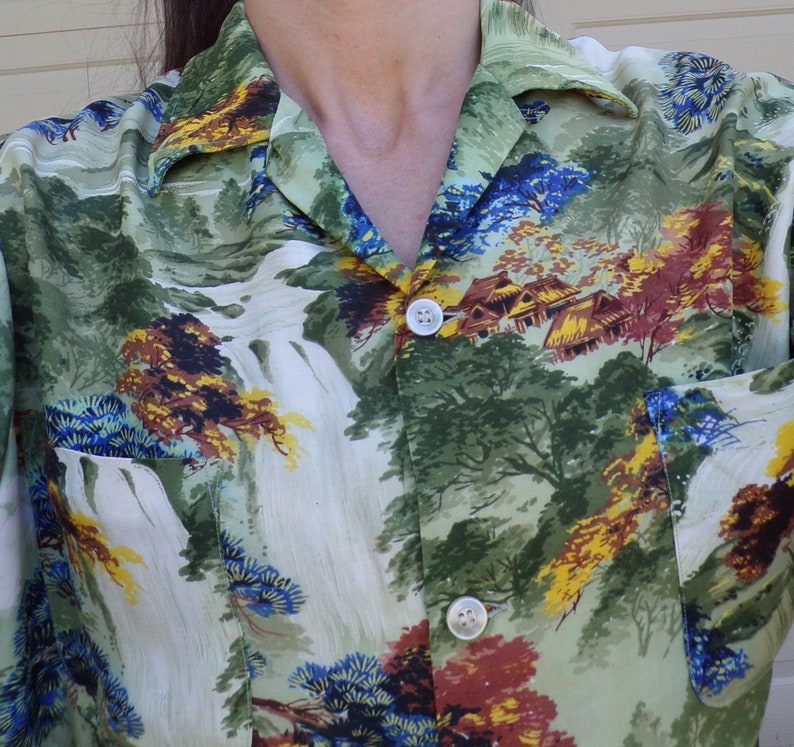 VINTAGE 1950/'s 50s RAYON SHIRT Japan M