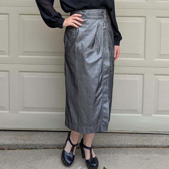 GENE EWING BIS Metallic Pewter Wrap Skirt 1980's S M (D7) - Etsy