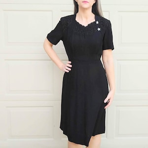 1950s 1960s BLACK KERRYBROOKE DRESS M (A8)