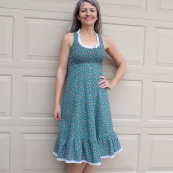 1970's CALICO SEERSUCKER SUNDRESS prairie dress bo