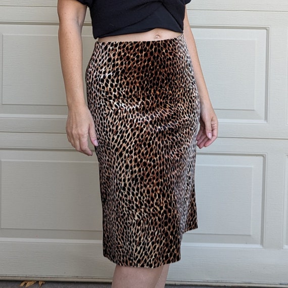 1990's 90's LEOPARD VELVET SKIRT S (E2) - image 1