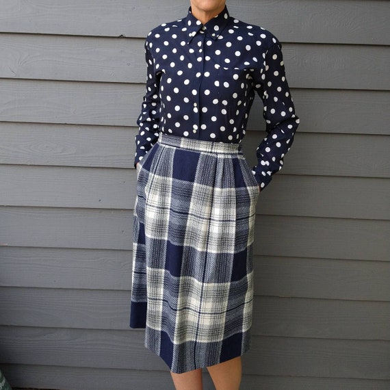 PLAID MIDI SKIRT haberdashery 1970's 1980's S (A7) - image 1