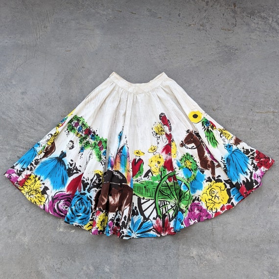 hand painted 1950's MEXICAN CIRCLE SKIRT 50's ful… - image 2