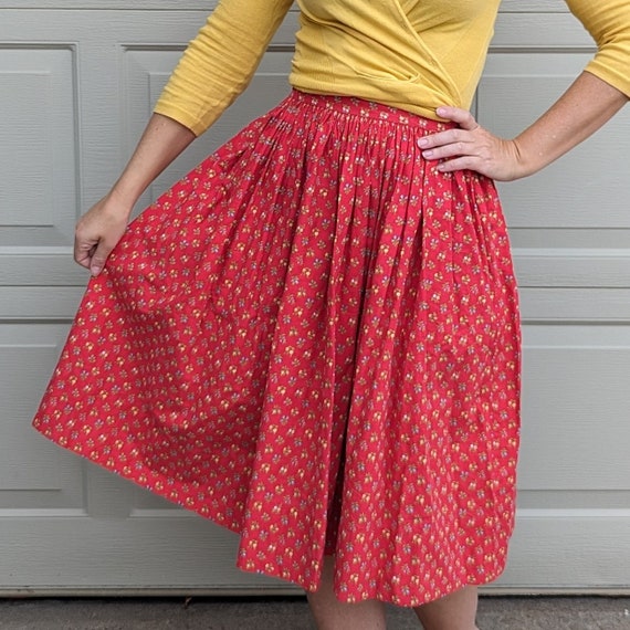 1950's COTTON FULL SKIRT 50's floral peck & peck S - image 3