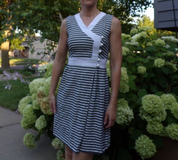 SEERSUCKER STRIPED DRESS 1960's 60's summer S (G9)