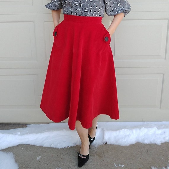 RED CORDUROY SKIRT 1950s 50s by petti xs (D2) - image 5