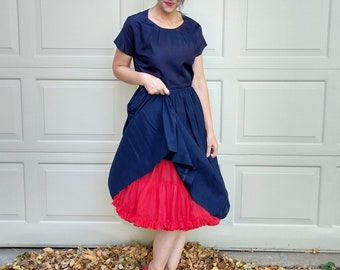 1950's TEENA PAIGE DRESS 50's navy taffeta S