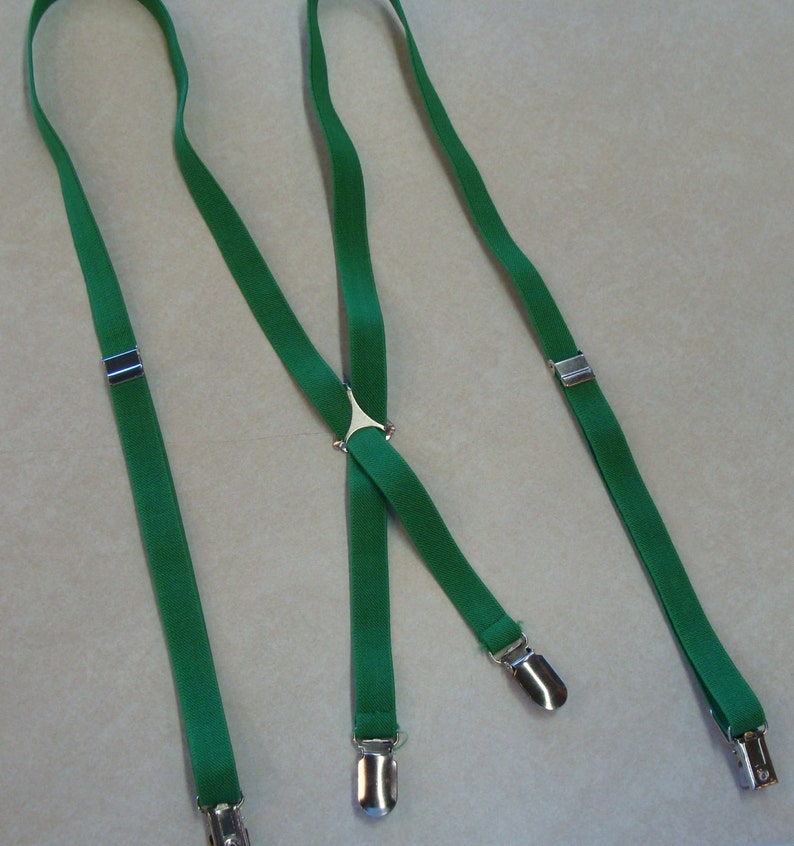 K4 SKINNY GREEN SUSPENDERS elastic and metal stretch clip on