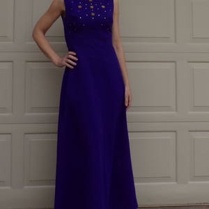 1970's PURPLE MAXI DRESS with jewel accents sleeveless gown S D1 image 2