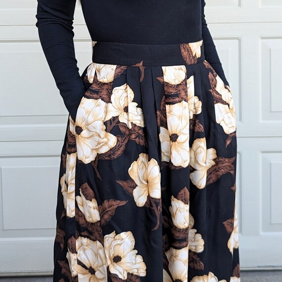 1980's 1990's RAYON MAXI SKIRT floral S M (A10) - image 3