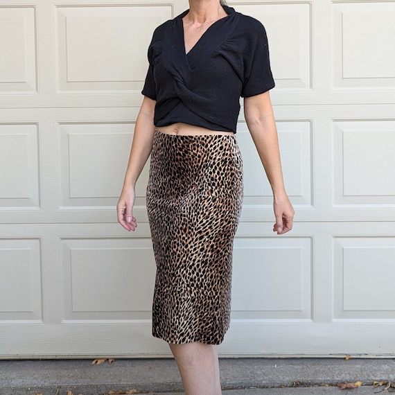 1990's 90's LEOPARD VELVET SKIRT S (E2) - image 2