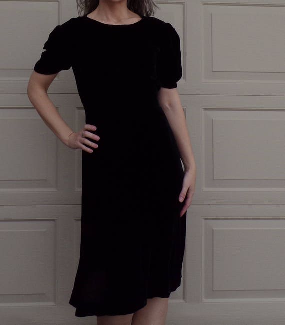 BLACK SILK VELVET 1930s 30s dress S (F2) - image 2