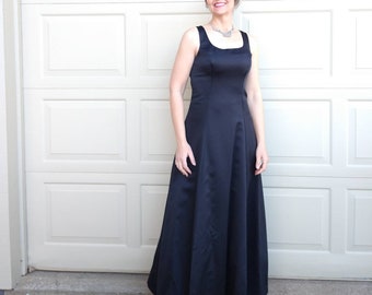 ZUM ZUM black satin GOWN long dress 1990's 90's S (N2)