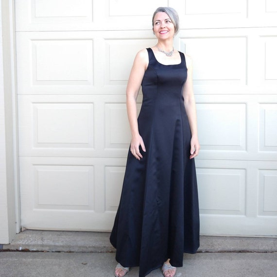 ZUM ZUM black satin GOWN long dress 1990's 90's S… - image 1