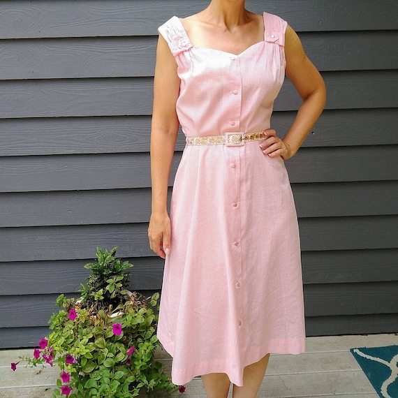 sweet PINK GINGHAM SUNDRESS sun dress 50's 60's M