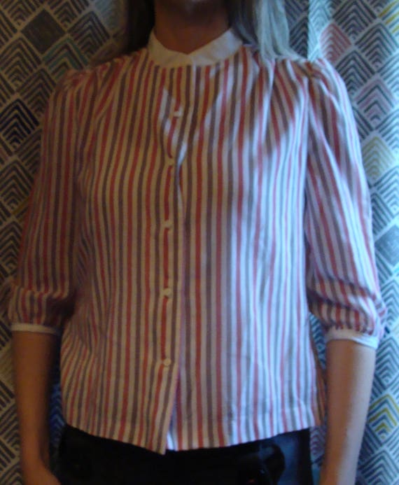 main street 1980's STRIPED VINTAGE BLOUSE pink wh… - image 6