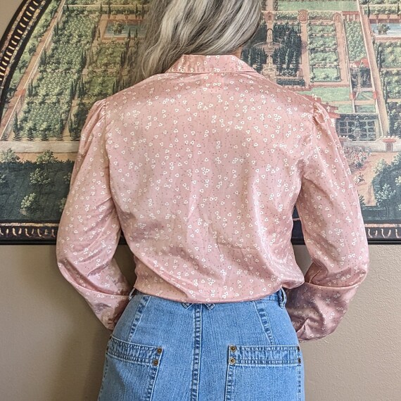 1980's pink SILKY FLORAL BLOUSE 80's S (O3) - image 7