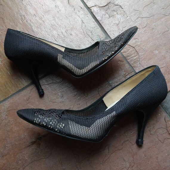 vintage BLACK MESH HEELS sheer dream step 7 N - image 4