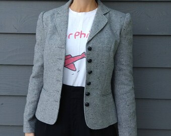 TWEEDY GRAY JACKET fitted shape S (A10)