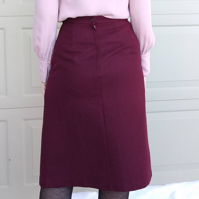 deadstock BURGUNDY WOOL SKIRT high waist A-line S B6 image 5