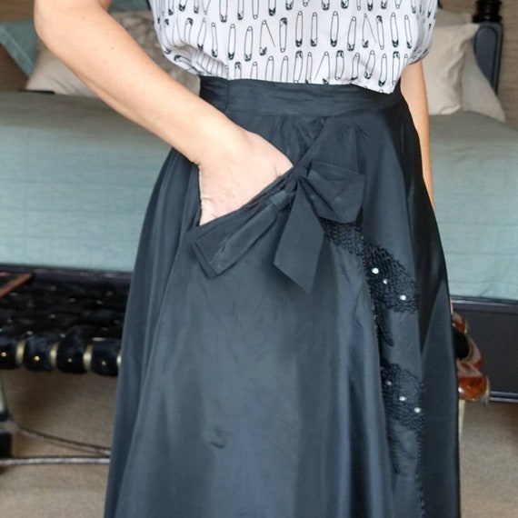 rosecrest BLACK TAFFETA full SKIRT 1950's 50's S … - image 3