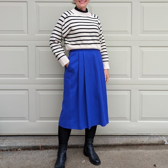 electric blue wool VINTAGE DONCASTER midi SKIRT S… - image 1