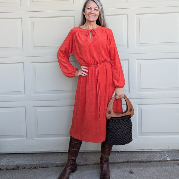 ORANGE TERRY DRESS 1970's 1980's M L